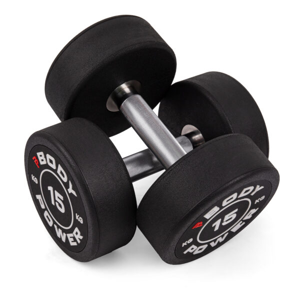 Body Power 15kg Pro Round Rubber Dumbbells (x2)