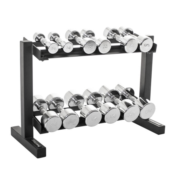 Body Power 2,4,6,8,10 & 12.5Kg Ergo Chrome D/Bell Set & 32" 2 Tier Rack
