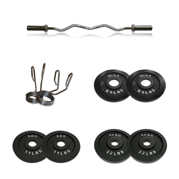 Body Power Olympic EZ Curl Bar with Olympic Spring Collars & 35kg Olympic Weight Plate Set