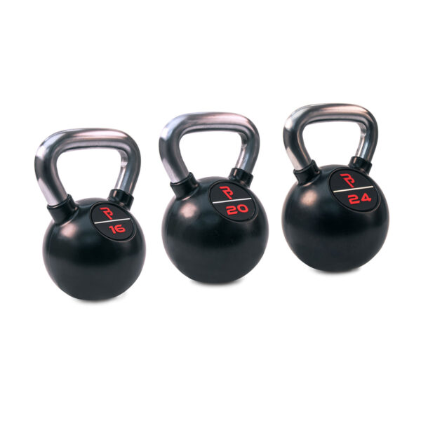 Body Power Premium Black Rubber Coated Kettlebells with Chrome Handle Set (12kg, 14kg, 16kg)