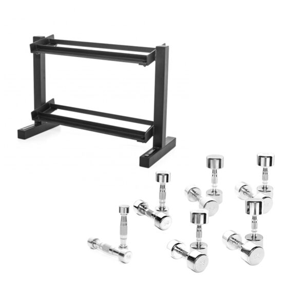 Body Power 1-10Kg Ergo Chrome Dumbbell Set & 32in 2 Tier Rack (6 pairs)