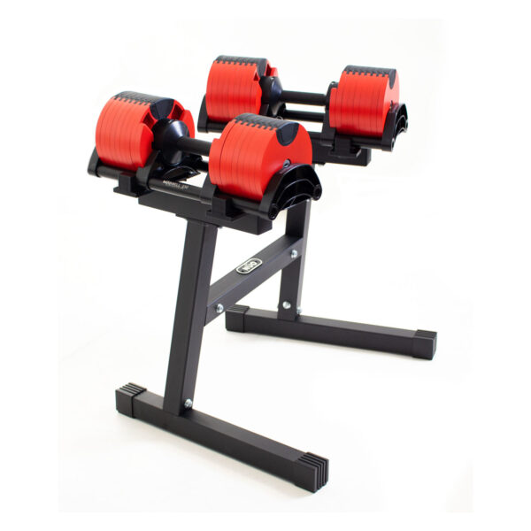 NÜOBELL 2-32Kg Dumbbells (x2) - Red / Black with Dumbbell Stand