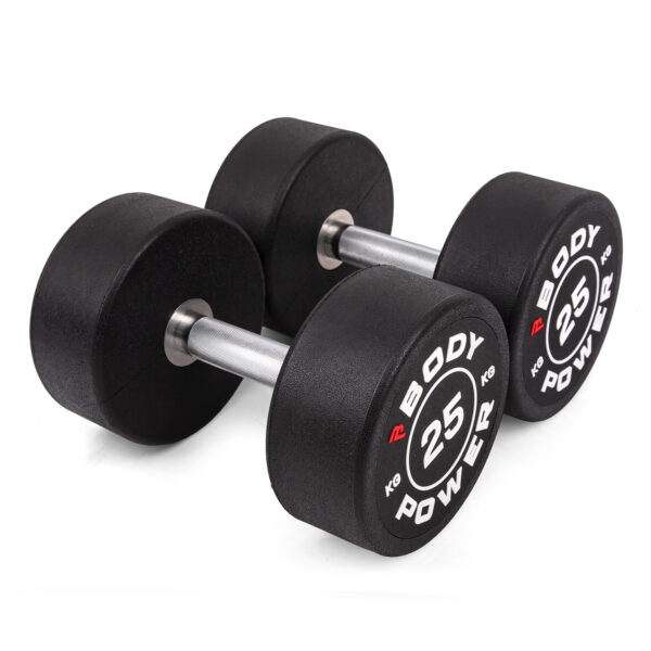 Body Power 25kg Pro Round Rubber Dumbbells (x2)