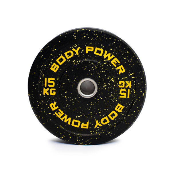 JORDAN 15Kg HG Black Rubber Bumper Plate - Coloured Fleck (x1) - Yellow